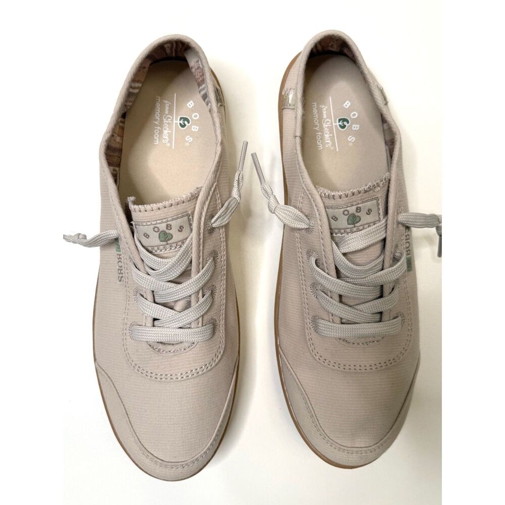 NWOT BOBS Skechers Womens 9 Beige Taupe Memory Foam Lace Up Sneakers Shoes